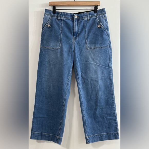 Women's Cropped Blue Jeans 14/32 comfort waist high rise wide leg - Picture 1 of 3